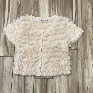 Monari women’s Faux-Fur Short Sleeve Cardigan Cream